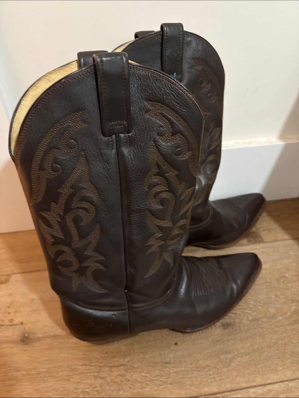 Classic Embroidered Leather Cowboy Boots - Dark Brown